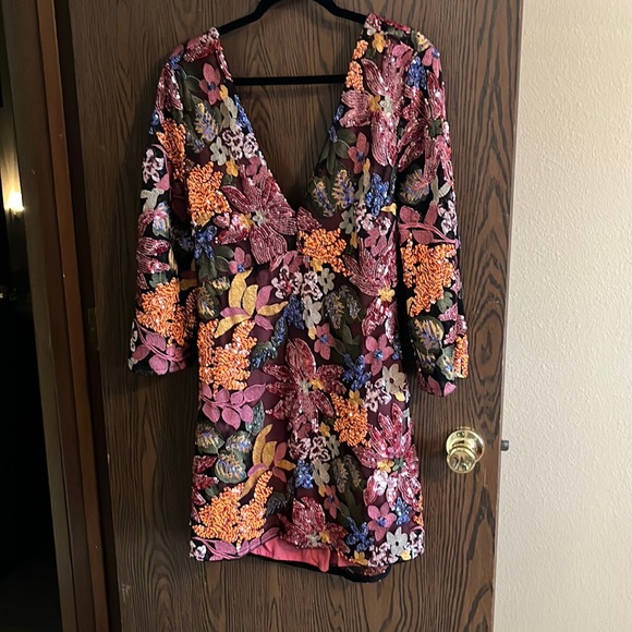 Anthropologie Dresses & Skirts - Sequined Embroidered Dress w/Deep V Front & Cut-Out Back - Anthropologie Size 14